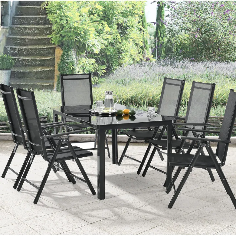 Milano aluminium 7-delige donkergrijze diningset