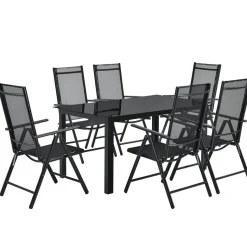 Milano aluminium 7-delige donkergrijze diningset