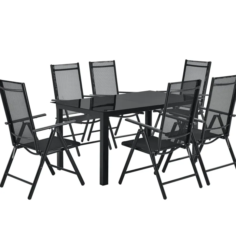 Milano aluminium 7-delige donkergrijze diningset