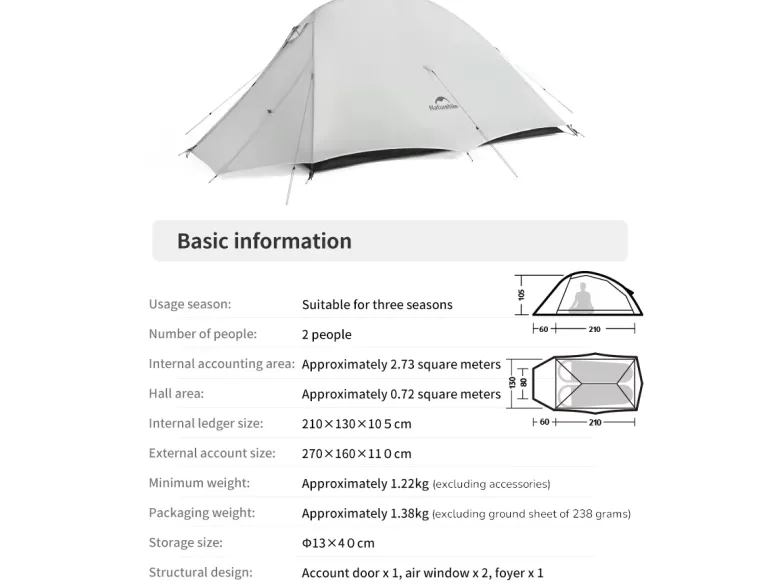 Naturehike Cloud Up 2 Ultra Light trekkerstent - White