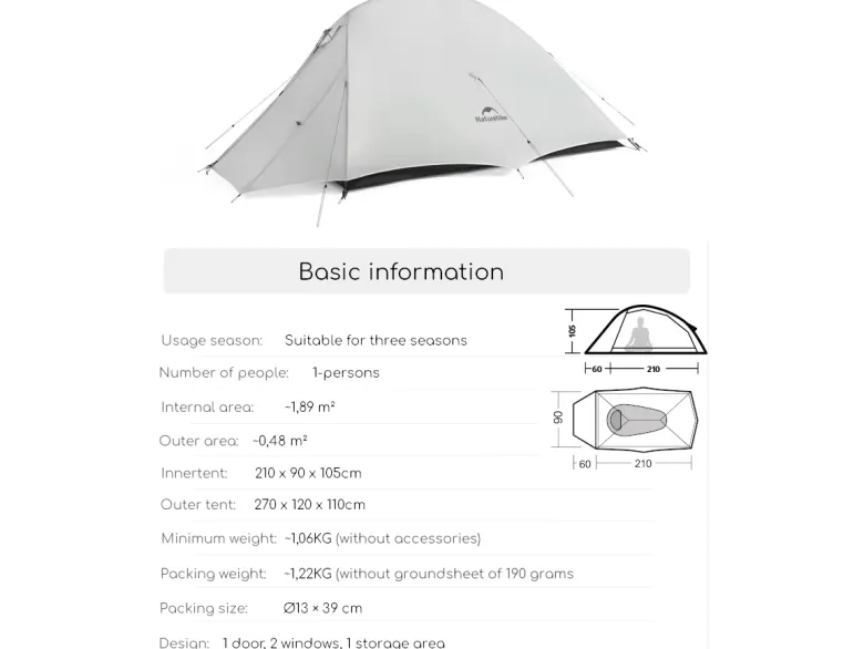 Naturehike Cloud Up 1 Ultra Light trekkerstent - White