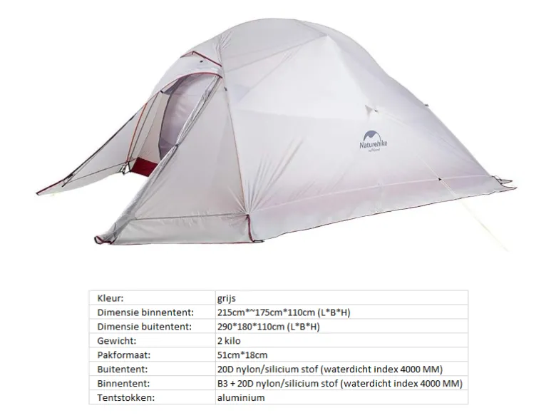 Naturehike Cloud Up 3 Upgraded 4 seizoenen tent