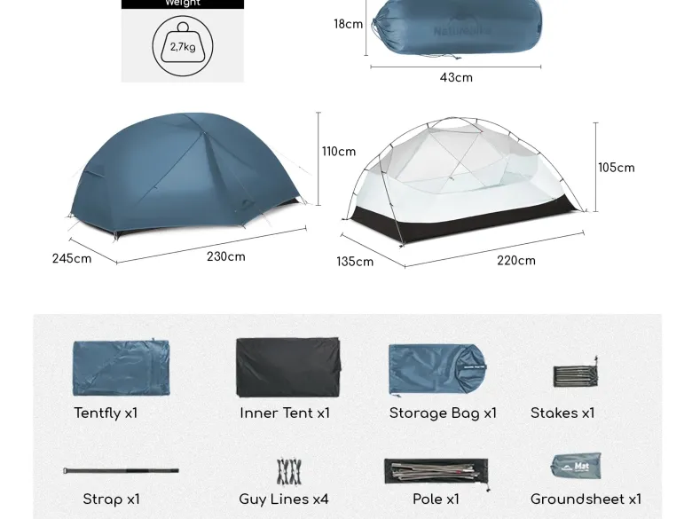 Naturehike Mongar 2 BASE koepeltent - Blue