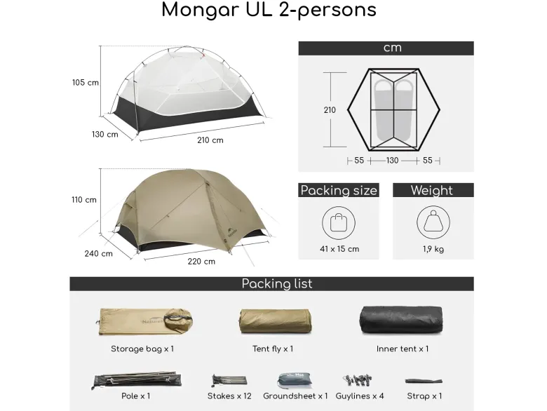 Naturehike Mongar 2 UL tent - Khaki