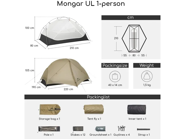 Naturehike Mongar 1 UL tent - Khaki