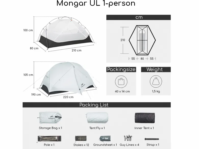 Naturehike Mongar 1 UL tent - White