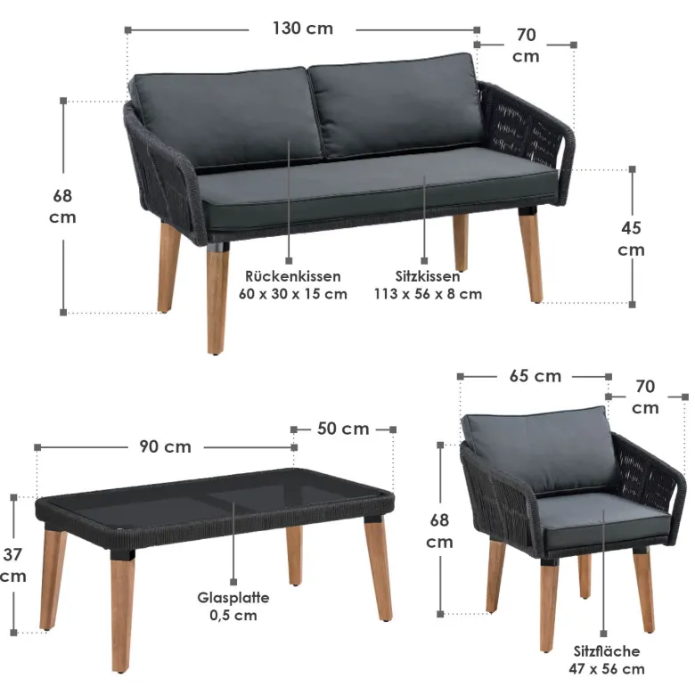 Neapel gevlochten zwarte loungeset