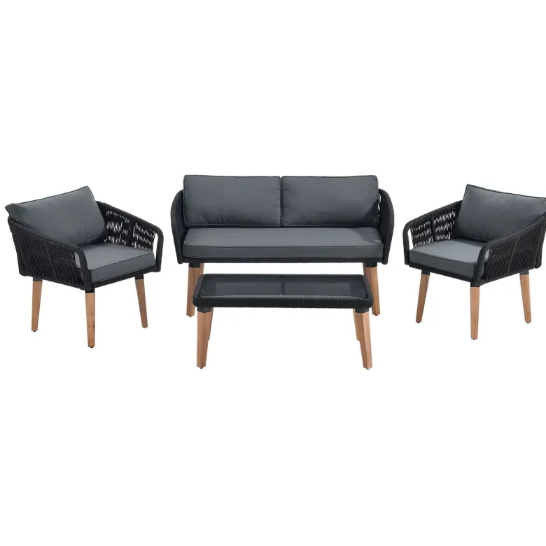 Neapel gevlochten zwarte loungeset