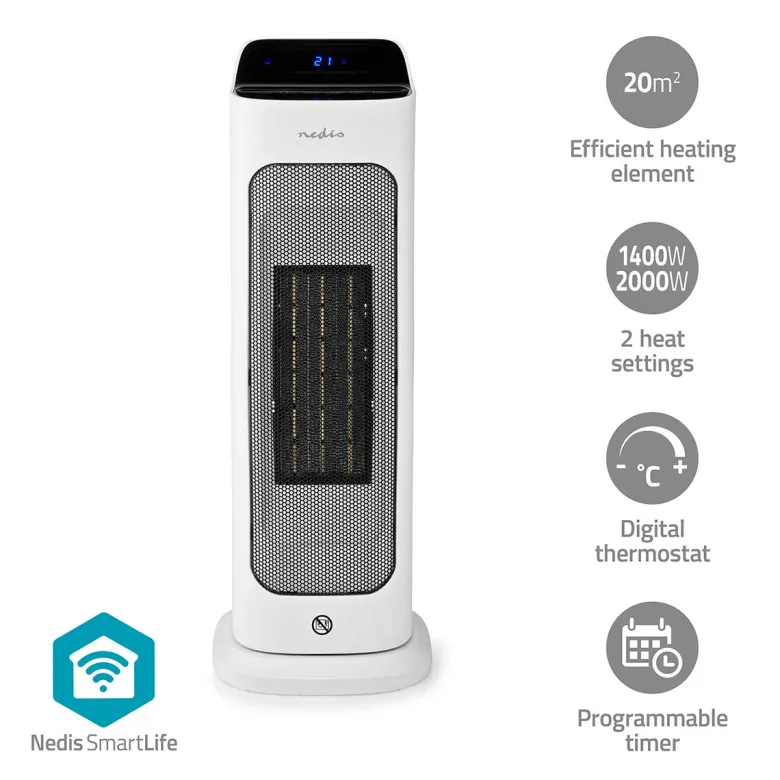 Nedis HTFA20WTW SmartLife keramische PTC-ventilatorkachel