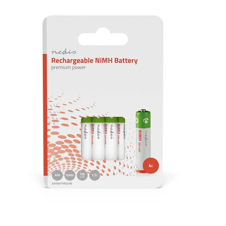 Nedis oplaadbare AAA NiMH-Batterijen - Set van 4