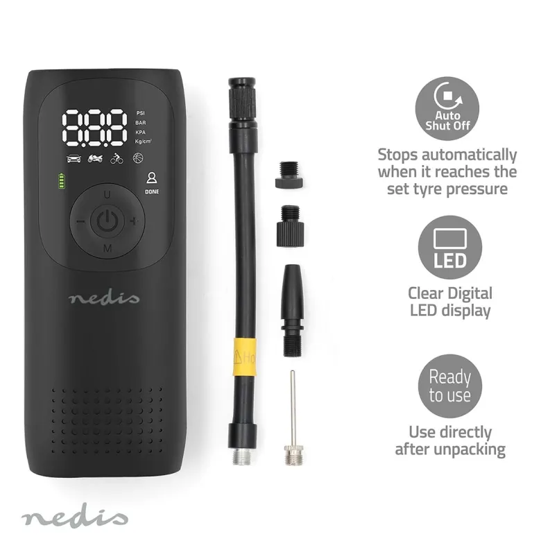 Nedis paac10bk oplaadbare luchtcompressor - zwart