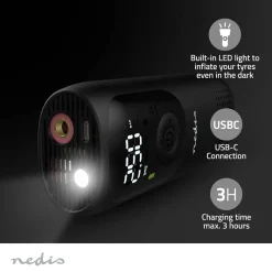 Nedis paac10bk oplaadbare luchtcompressor - zwart