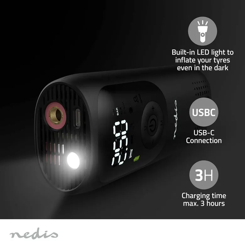 Nedis paac10bk oplaadbare luchtcompressor - zwart