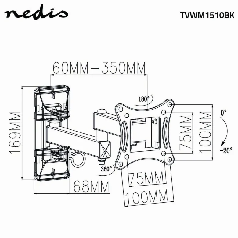 Nedis TVWM1510BK draai- en kantelbare TV-muurbeugel