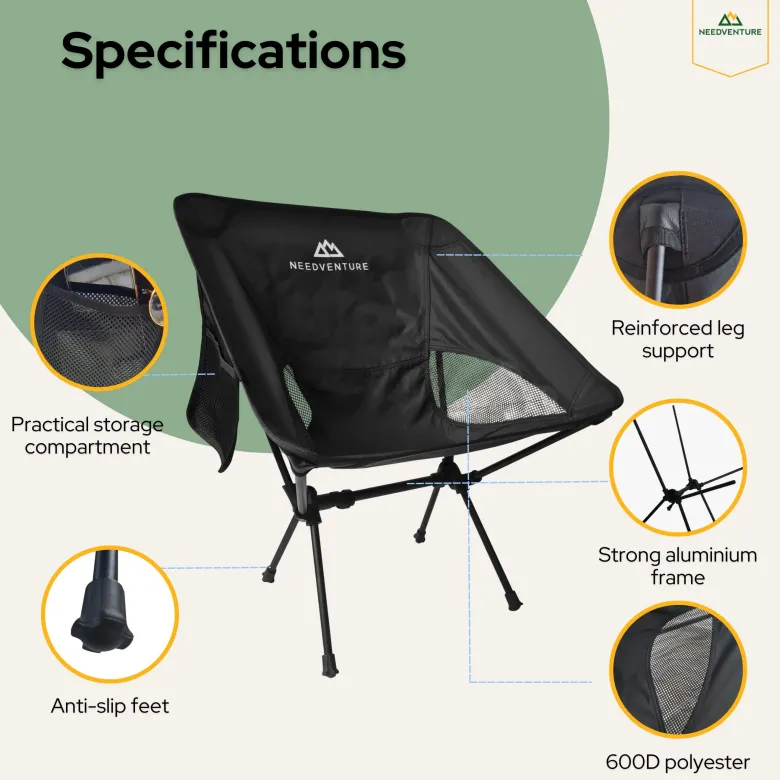Needventure opvouwbare kampeerstoel - Black