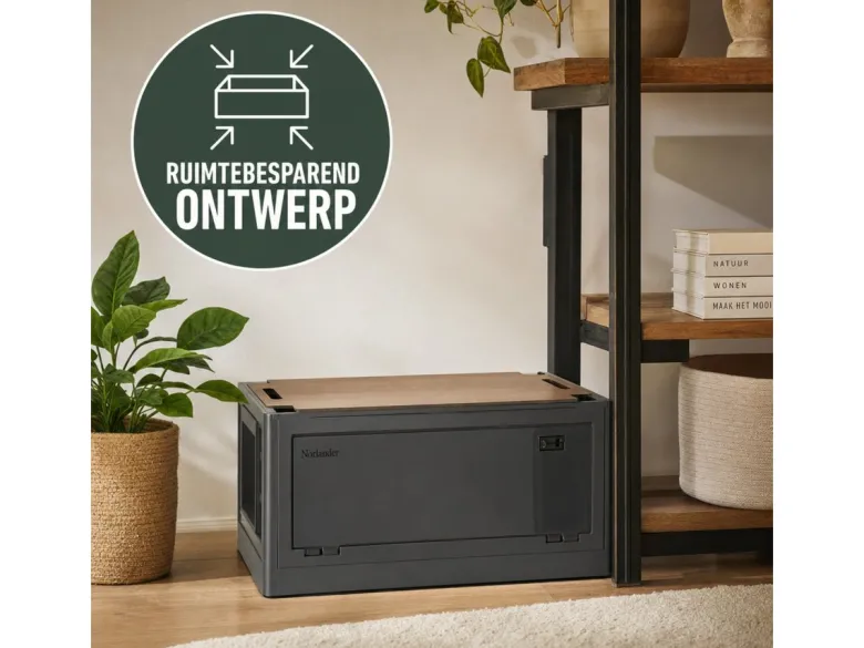 Norlander opvouwbaar krat met houten deksel - Anthracite