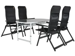 Obelink Cyprus 150 Grey en Queen Luxe 3D Black tafel met standenstoelen
