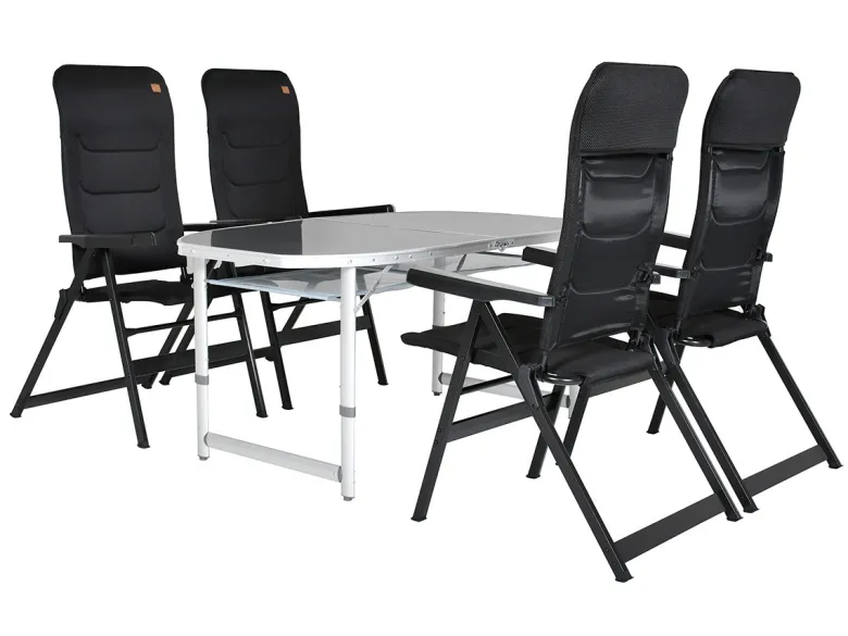 Obelink Cyprus 150 Grey en Queen Luxe 3D Black tafel met standenstoelen