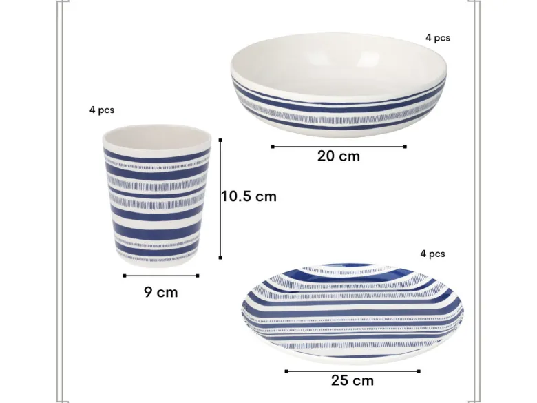 OTIX Stripes 12-delig serviessets - Blue