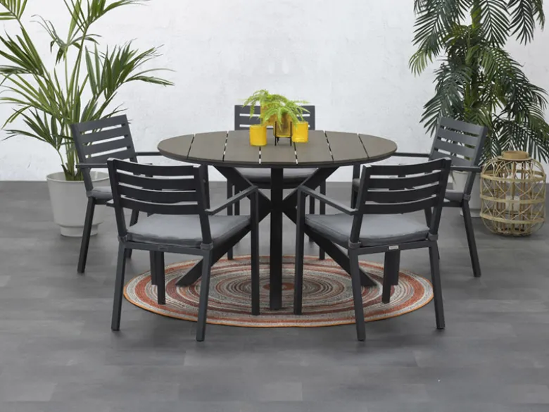 Outdoor Feelings Edson Carbon black grey teak Ø 122 cm tuintafel