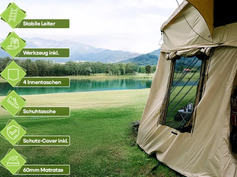 OutdoorU Family 5 Pers daktent incl. voortent& ladder - Green