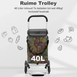 Packaway 40 liter boodschappentrolley met 6 wielen - Grey