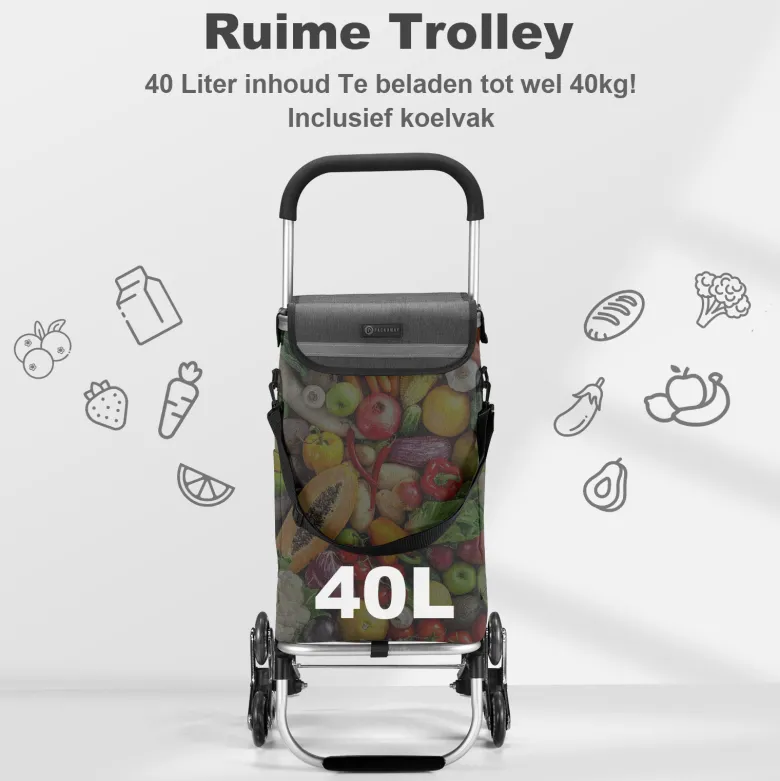 Packaway 40 liter boodschappentrolley met 6 wielen - Grey