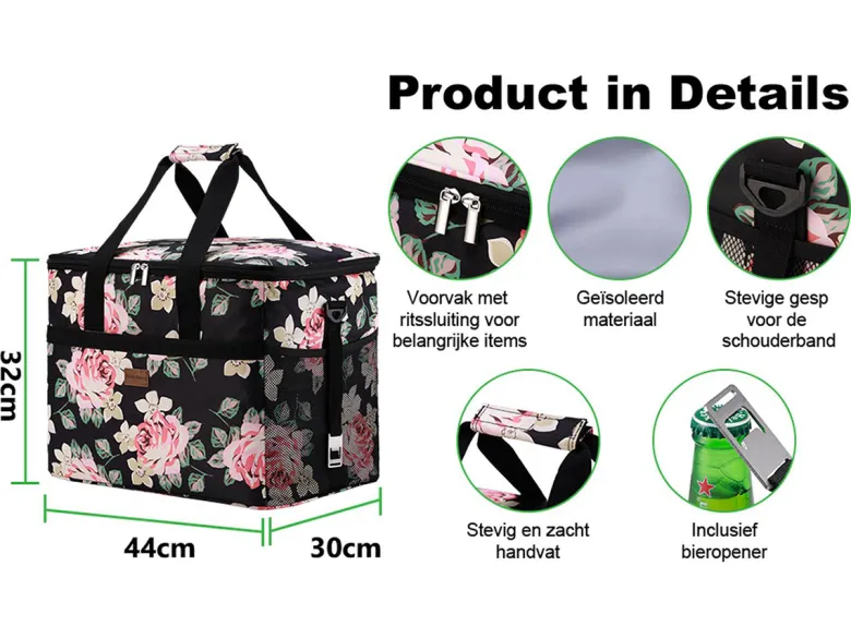 Packaway 40 liter geïsoleerde koeltas - Black Flower