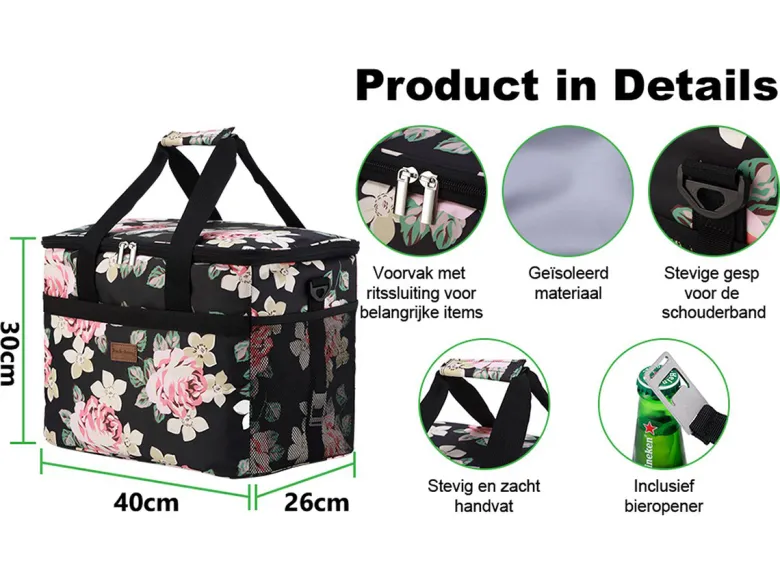 Packaway 30 liter geïsoleerde koeltas - Black Flower