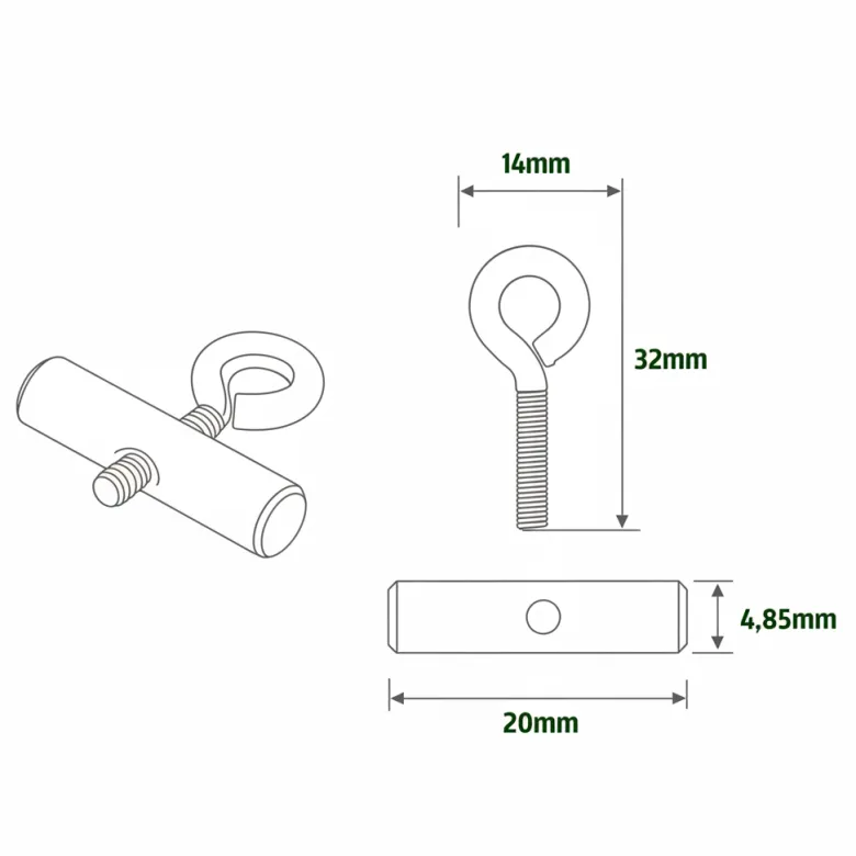 040parts 5 mm railstopper met schroefoog - Set van 2