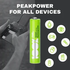 100%PeakPower set van 12 AAA Oplaadbare batterijen