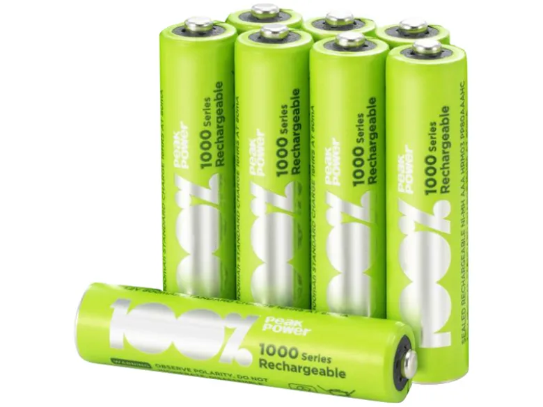 100%PeakPower set van 8 AAA Oplaadbare batterijen