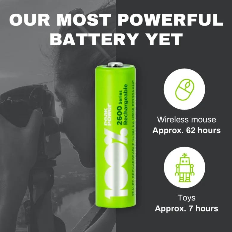 100%PeakPower set van 12 AA Oplaadbare batterijen