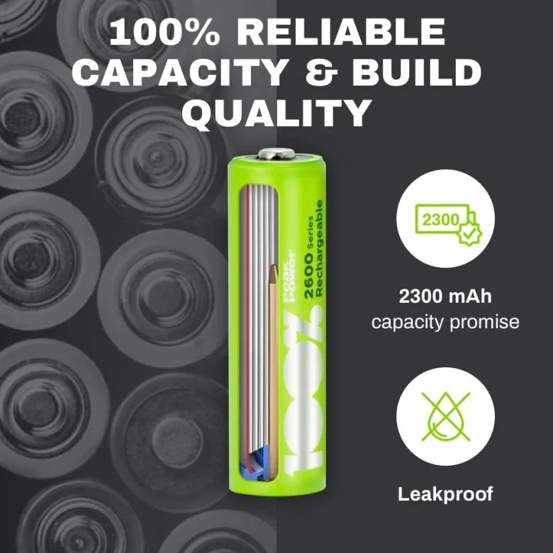 100%PeakPower set van 12 AA Oplaadbare batterijen