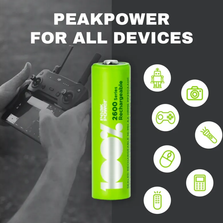 100%PeakPower set van 12 AA Oplaadbare batterijen
