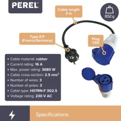 Perel CEE verloopkabel - 3 meter
