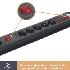 Perel EBP10N 10-voudige stekkerdoos met schakelaar - 1,5 meter
