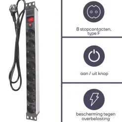Perel EBP08PDU-G 8-weg stekkerdoos met schakelaar - 2,15 meter