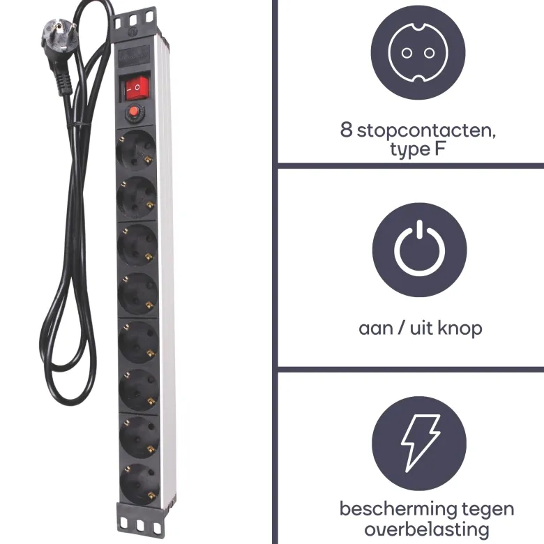 Perel EBP08PDU-G 8-weg stekkerdoos met schakelaar - 2,15 meter