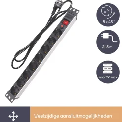 Perel EBP08PDU-G 8-weg stekkerdoos met schakelaar - 2,15 meter