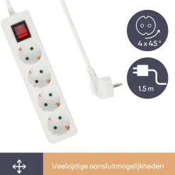 Perel EB4S-G 4-voudige stekkerdoos met schakelaar - 1,5 meter