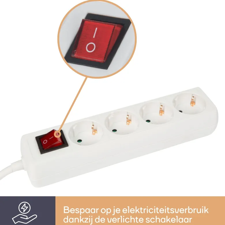 Perel EB4S-G 4-voudige stekkerdoos met schakelaar - 1,5 meter