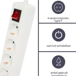 Perel EB4S-G 4-voudige stekkerdoos met schakelaar - 1,5 meter