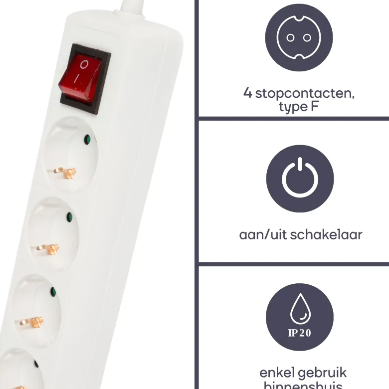 Perel EB4S-G 4-voudige stekkerdoos met schakelaar - 1,5 meter