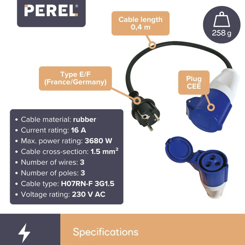 Perel ECEEC E/F CEE verloopkabel - 40 cm