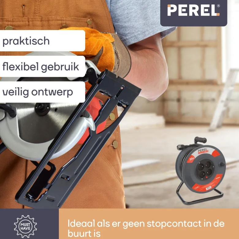 Perel ECR50N3 4-voudige kabelhaspel - 50 meter
