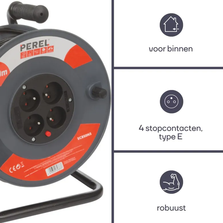 Perel ECR50N3 4-voudige kabelhaspel - 50 meter