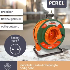 Perel EGCR50N2-G 1-voudige kabelhaspel - 50 meter