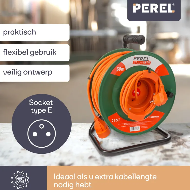 Perel EGCR50N2 1-voudige kabelhaspel - 50 meter