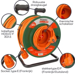 Perel EGCR50N2 1-voudige kabelhaspel - 50 meter